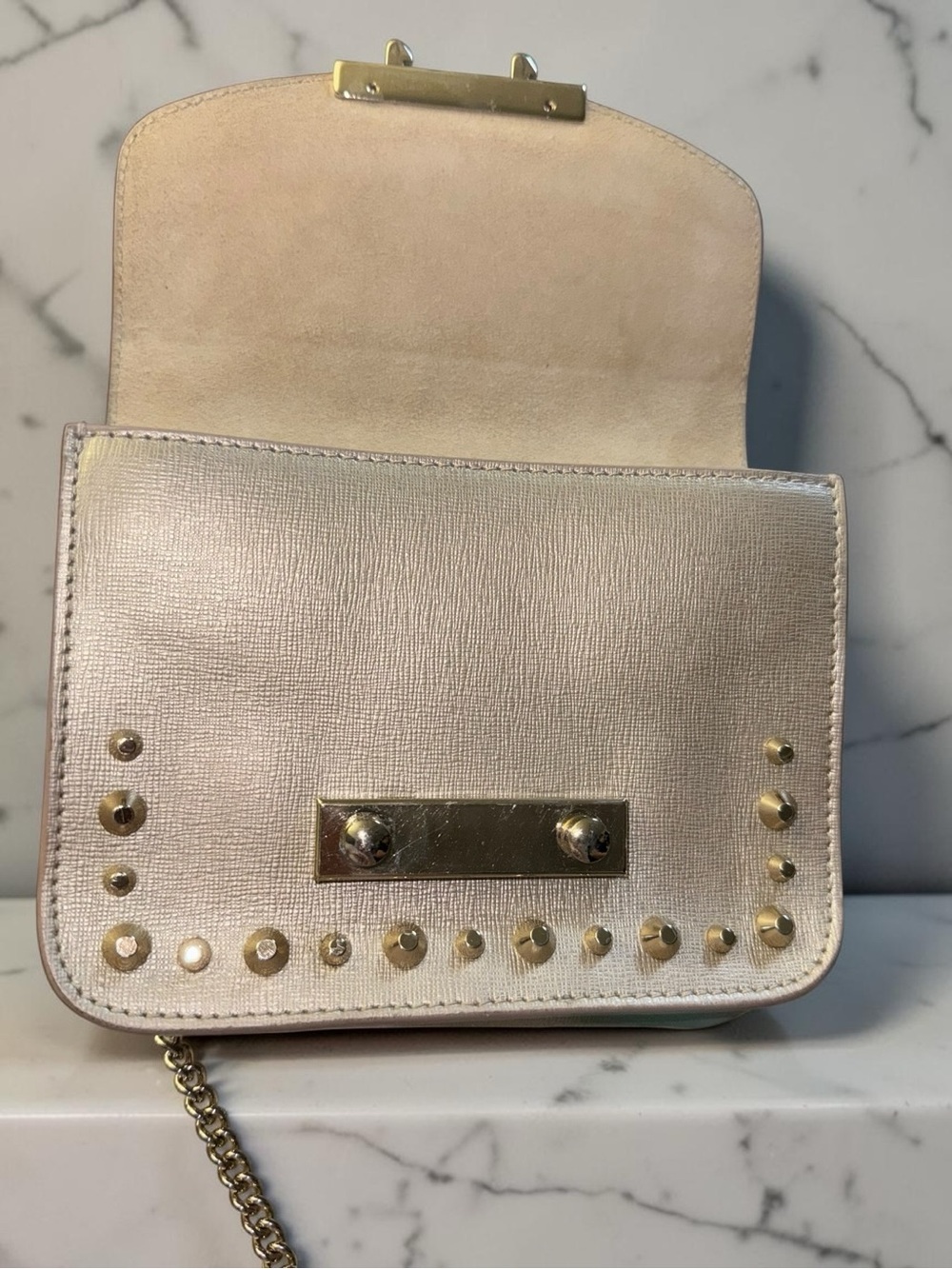 Furla EUC Julia Studded Metropolis Crossbody with Gold Studs & Chain - Picture 5 of 16